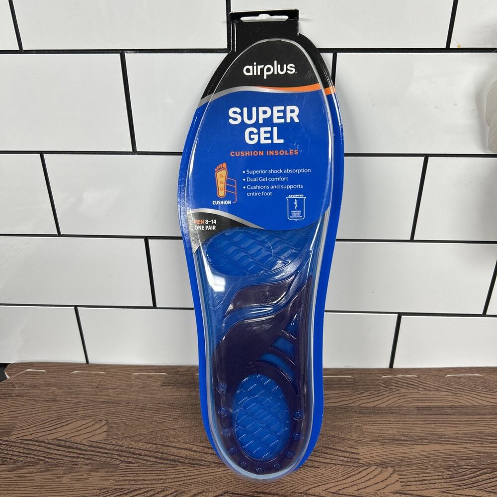 Airplus SuperGel Cushion Insole Men sz 8-14 Comfort Superior Shock Absorption